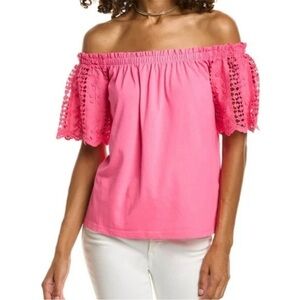 Lilly Pulitzer Fayette Off-The-Shoulder Top In Raz Berry Pink NWT Size XS